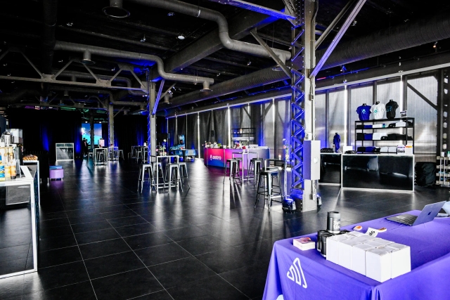 A view of the empty indoor venue before guests arrive.